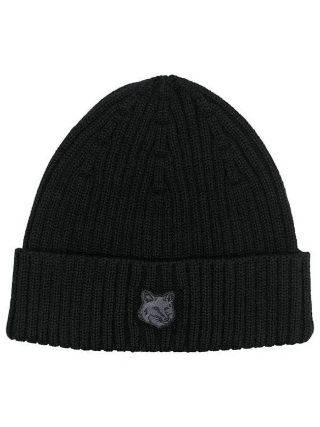 Bold Fox Head Patch Ribbed Beanie Black - MAISON KITSUNE - BALAAN 2