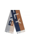 Logo Jacquard Two-Tone Fringe Scarf Navy Brown - BALLY - BALAAN 2