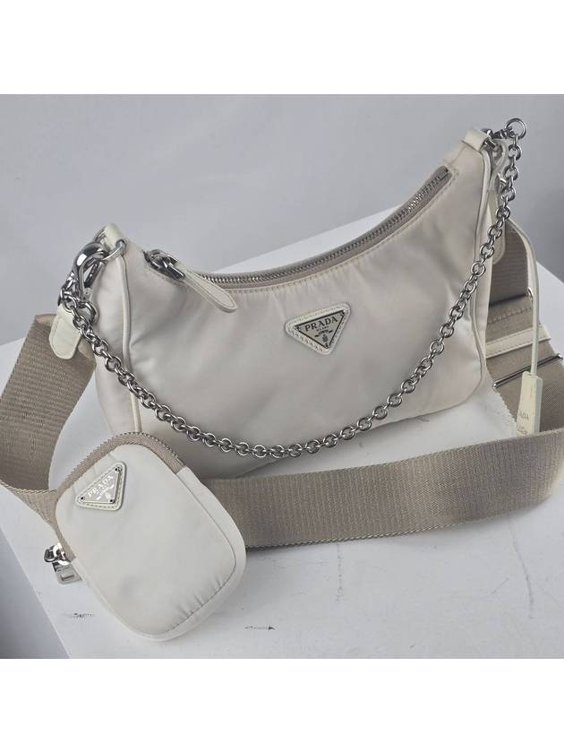 1BH204 Re edition nylon Tesuto Chain Hobo Bag Ivory - PRADA - BALAAN 3