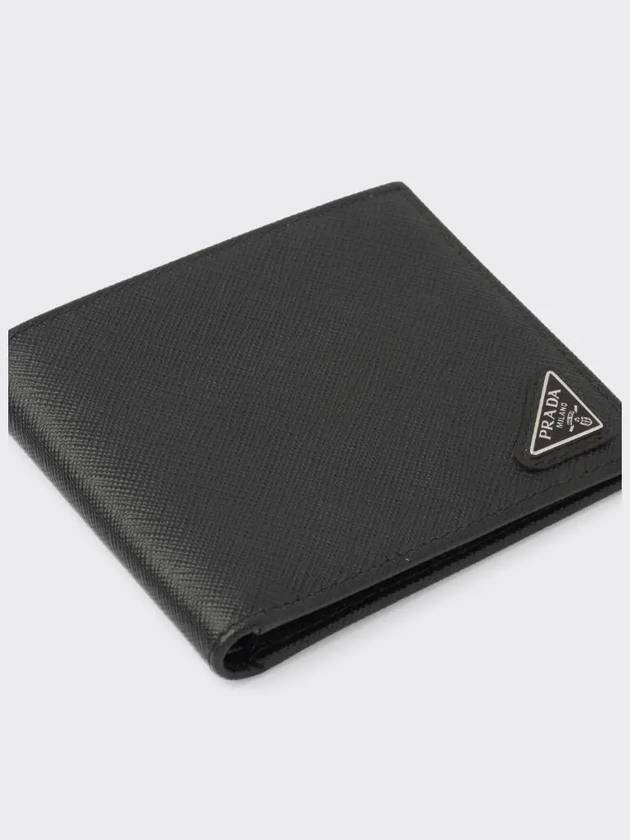 Triangle Logo Saffiano Half Wallet Black - PRADA - BALAAN 6