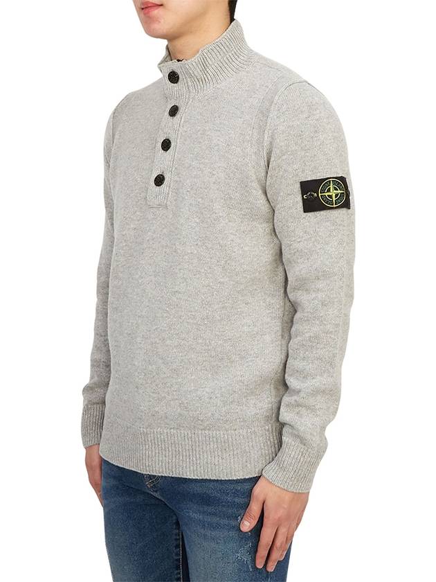 Wappen Patch Button Knit Top Melange Gray - STONE ISLAND - BALAAN 3