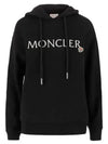 Embroidered Logo Lettering Cotton Hooded Top Black - MONCLER - BALAAN.