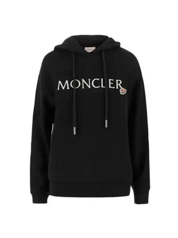 Embroidered Logo Lettering Cotton Hoodie Black - MONCLER - BALAAN 1