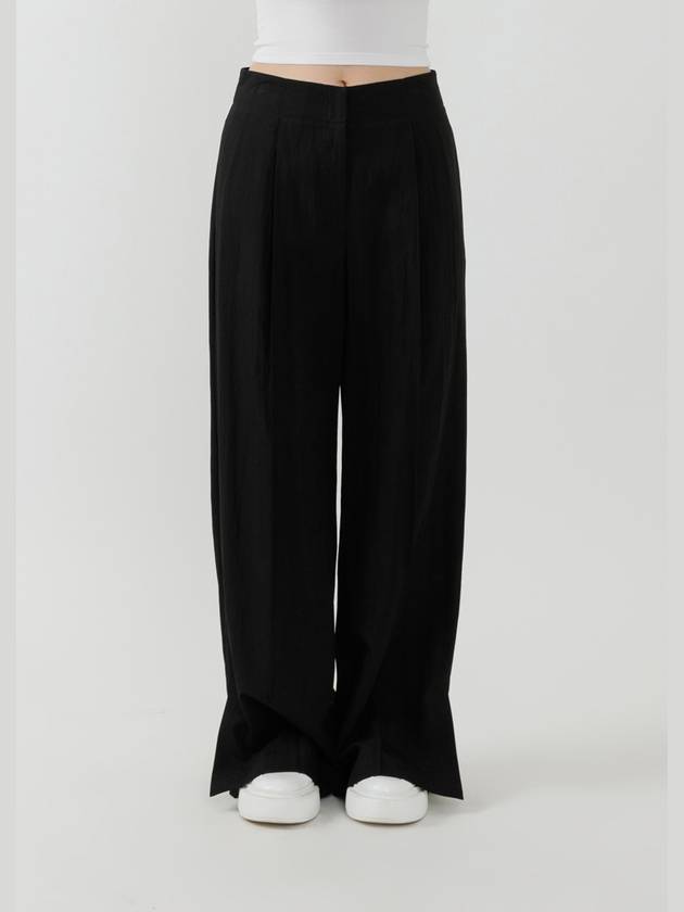 Meryl low rise pin tuck hem side slits straight semi wide slacks black MERYL15BK - RAMUSTUDIO - BALAAN 2