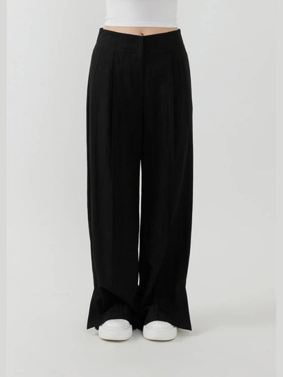 Meryl low rise pin tuck hem side slits straight semi wide slacks black MERYL15BK - RAMUSTUDIO - BALAAN 2