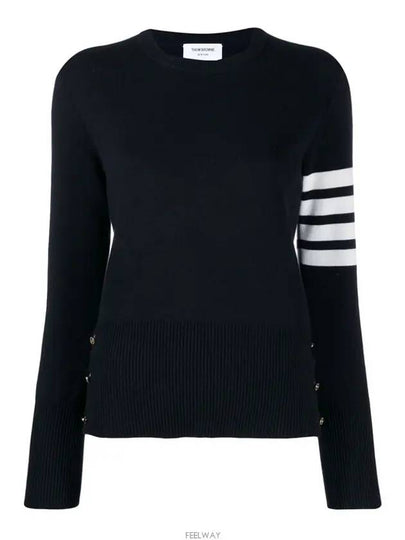 Milano Stitch Crewneck 4-Bar Cotton Crepe Knit Top Navy - THOM BROWNE - BALAAN 2