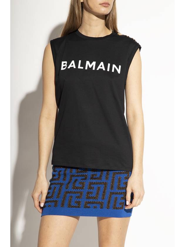 Women's Logo Print Shoulder Button Sleeveless Black - BALMAIN - BALAAN 4