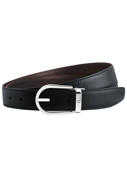 Horseshoe Buckle Reversible Leather Belt Black Brown - MONTBLANC - BALAAN 2