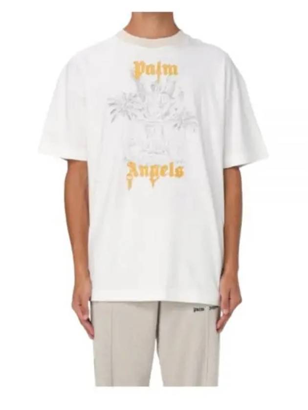 Logo Print Cotton Short Sleeve T-Shirt White - PALM ANGELS - BALAAN 2