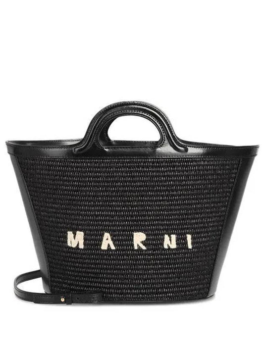 Leather Raffia Tropicalia Tote Bag Black - MARNI - BALAAN 2