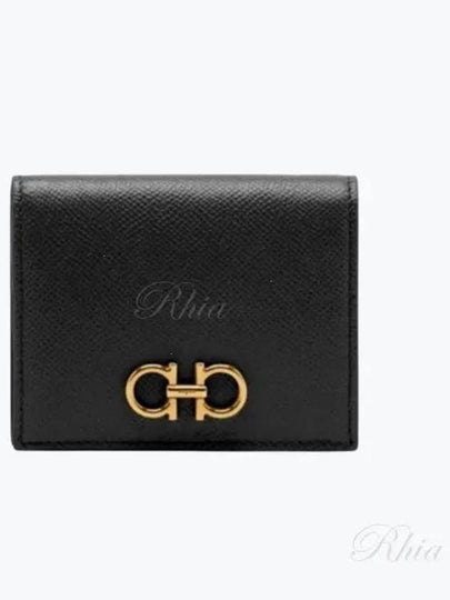 Gancini Compact Half Wallet Black - SALVATORE FERRAGAMO - BALAAN 2