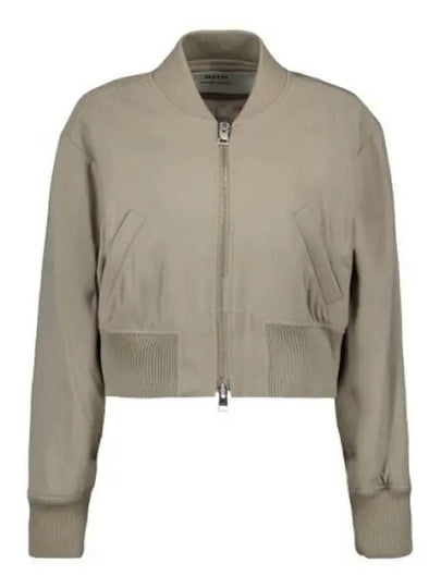 Crop Zipper Bomber Jacket Light Taupe - AMI - BALAAN 2