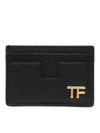 T Line Leather Credit Card Wallet Black - TOM FORD - BALAAN 1