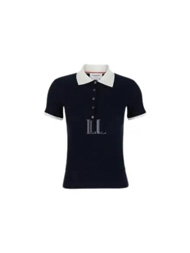 Contrasting Collar Wool Polo Shirt Navy - THOM BROWNE - BALAAN 2