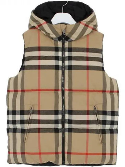 Kids Check Reversible Hooded Down Vest Beige - BURBERRY - BALAAN 2