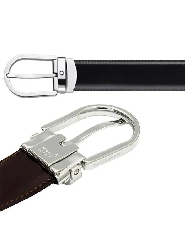 Horseshoe Buckle Reversible Leather Belt Black Brown - MONTBLANC - BALAAN 3