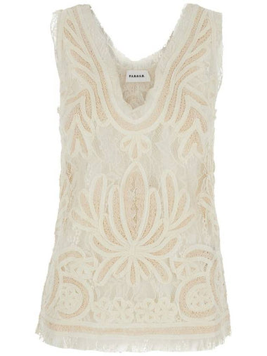 Beige Top With Drop Neckline And All-Over Applied Motif In Lace Woman - P.A.R.O.S.H. - BALAAN 1