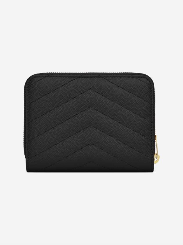 Monogram Zipper Grained Leather Half Wallet Black - SAINT LAURENT - BALAAN 4