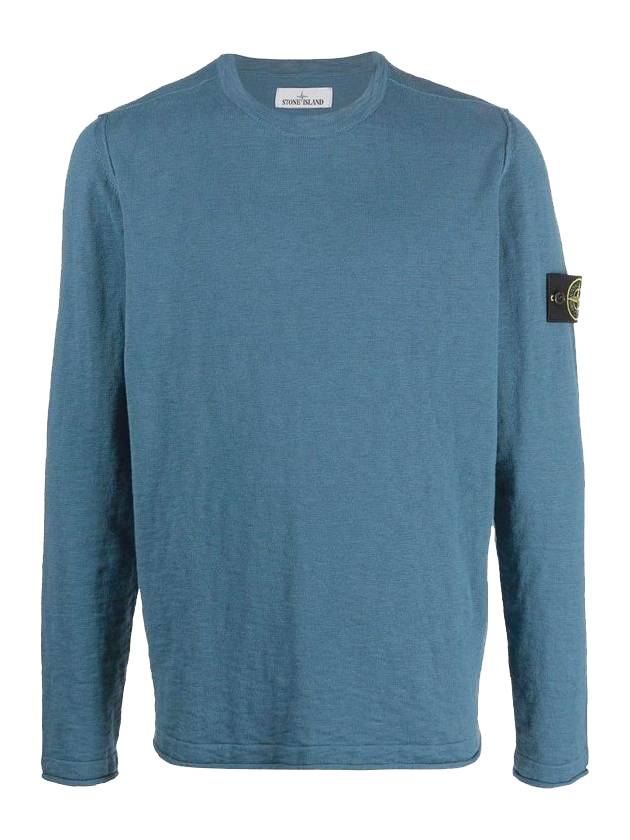 Wappen Patch Round Knit Top Mid Blue - STONE ISLAND - BALAAN 1