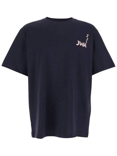 Blue Crewneck T-Shirt With Logo Detail On The Front And Maxi Slogan Print On The Rear In Cotton Man - JW ANDERSON - BALAAN 1