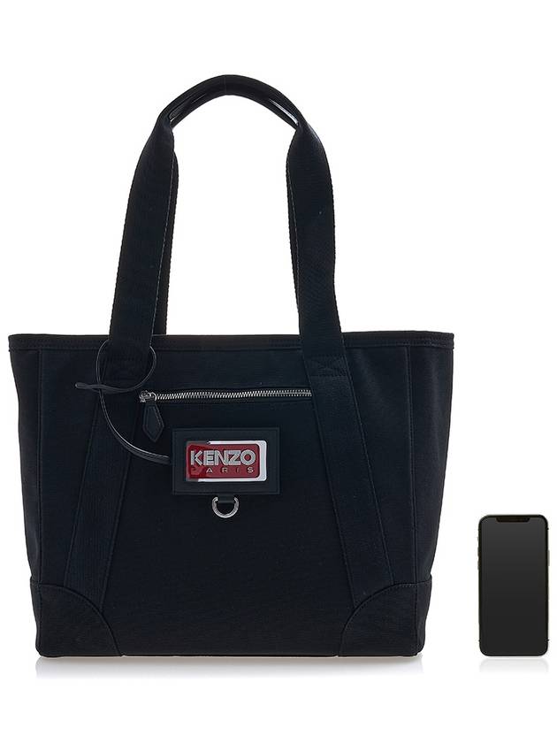 Paris Logo Strap Large Cotton Tote Bag Black - KENZO - BALAAN 7