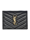 Casandra Matelasse Quilted Lambskin Flap Card Wallet Black - SAINT LAURENT - BALAAN 1