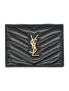 Casandra Matelasse Quilted Lambskin Flap Card Wallet Black - SAINT LAURENT - BALAAN 1