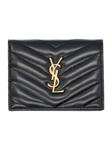 Casandra Matelasse Quilted Lambskin Flap Card Wallet Black - SAINT LAURENT - BALAAN 1