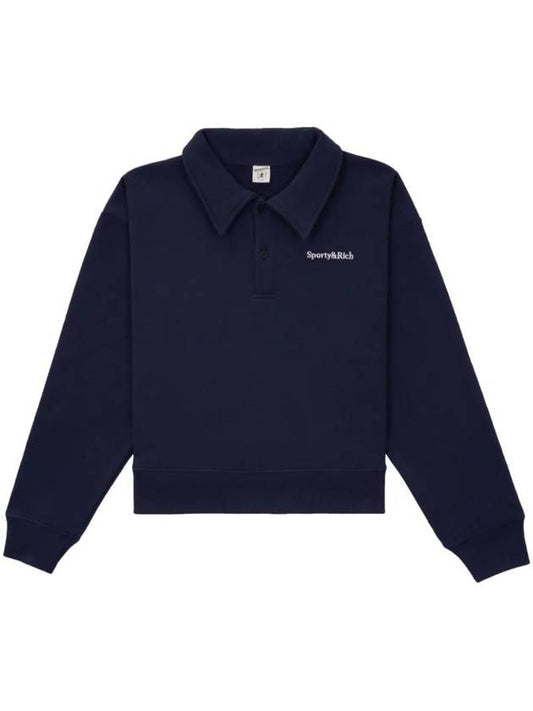 Embroidered Logo Polo Long Sleeve T-shirt Navy - SPORTY & RICH - BALAAN 1