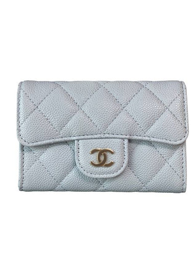 Classic Caviar Gold Flap Card Holder Light Blue - CHANEL - BALAAN 1