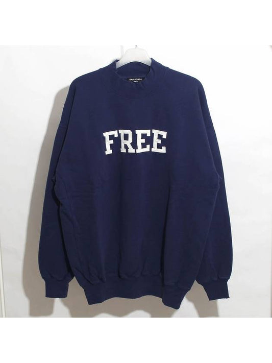 Women's Free Embroidery Distressed Sweatshirt Navy - BALENCIAGA - BALAAN 2