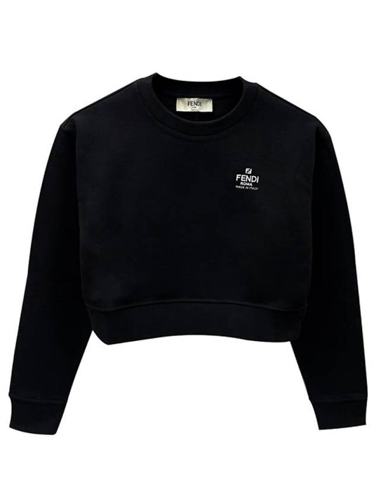 Logo Embroidery Crew Neck Sweatshirt Black - FENDI - BALAAN 2