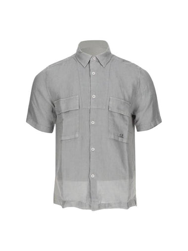 Linen Short Sleeve Shirt Grey - CP COMPANY - BALAAN 1