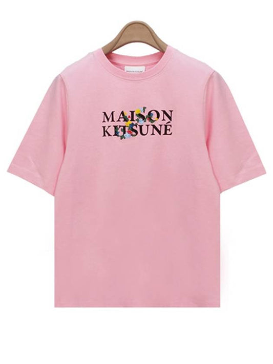 Flower Logo Print Short Sleeve T-Shirt Pink - MAISON KITSUNE - BALAAN 2