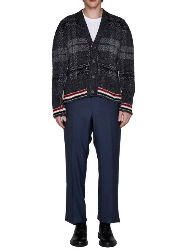 Donegal Tartan Stripe V-Neck Cardigan Grey - THOM BROWNE - BALAAN 5