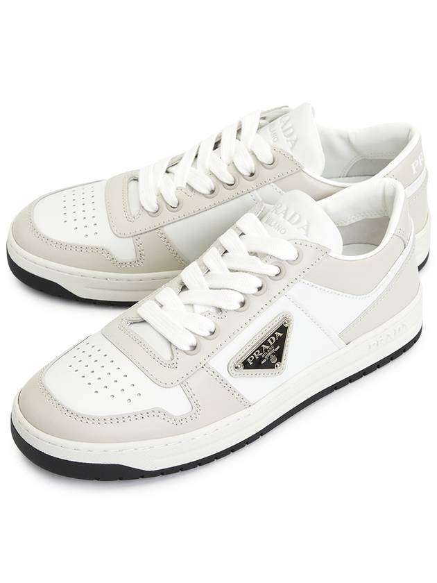 Downtown Leather Low Top Sneakers White Dusty Grey - PRADA - BALAAN 2