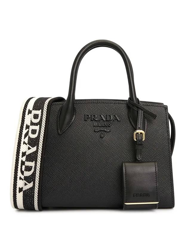 Triangle Logo Saffiano Leather Tote Bag Black - PRADA - BALAAN 1