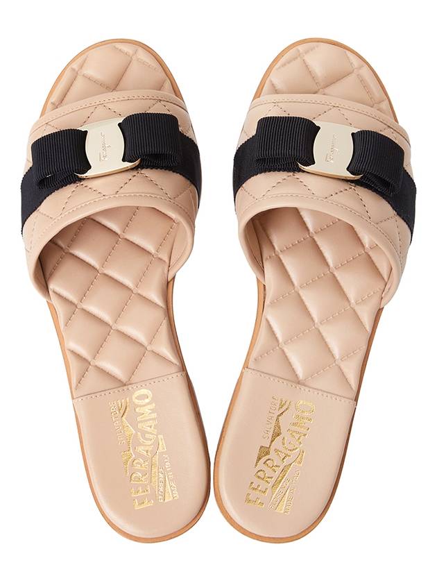 Vara Quilted Slippers Beige - SALVATORE FERRAGAMO - BALAAN 3