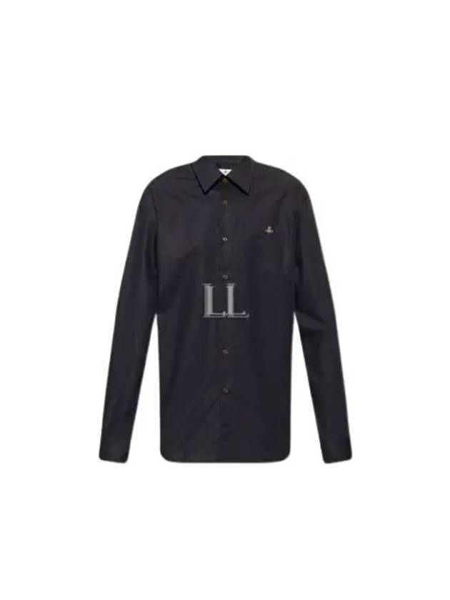 Men's Embroidered ORB Long Sleeve Shirt Black - VIVIENNE WESTWOOD - BALAAN 2