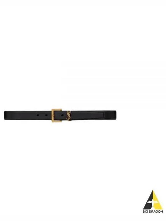 Monogram Square Buckle Leather Belt Black Gold Plated - SAINT LAURENT - BALAAN 2