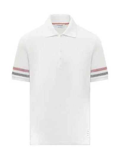 Men's RWB Stripe Cotton Polo Shirt White - THOM BROWNE - BALAAN 2