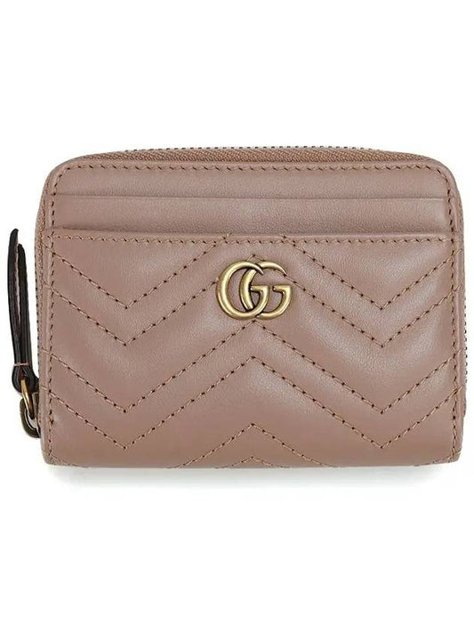 GG Marmont Matelasse Zipper Card Wallet Dusty Pink - GUCCI - BALAAN.