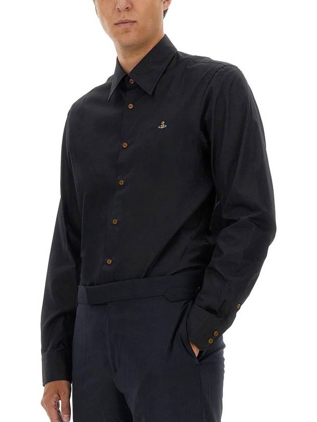 Men's Embroidered ORB Long Sleeve Shirt Black - VIVIENNE WESTWOOD - BALAAN 5