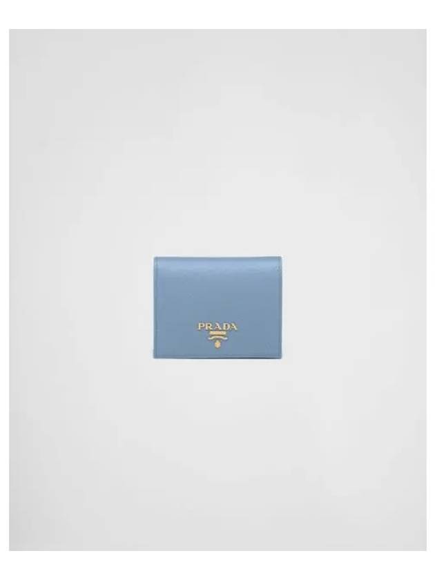 logo gold saffiano bifold wallet blue - PRADA - BALAAN.