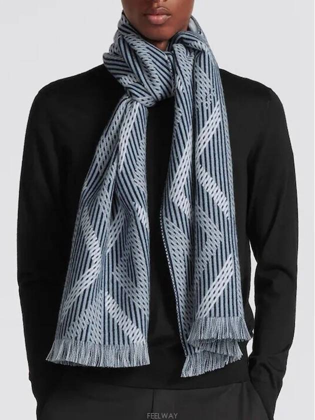 CD DIAMOND SCARF BLUE GRAY WOOL - DIOR - BALAAN 5