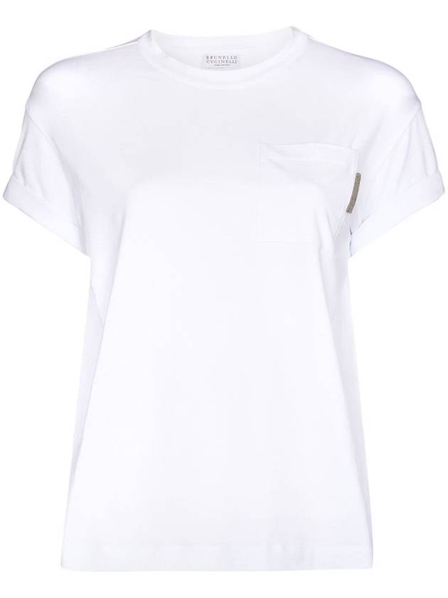 Stretch Cotton Jersey Short Sleeve T-Shirt White - BRUNELLO CUCINELLI - BALAAN 4