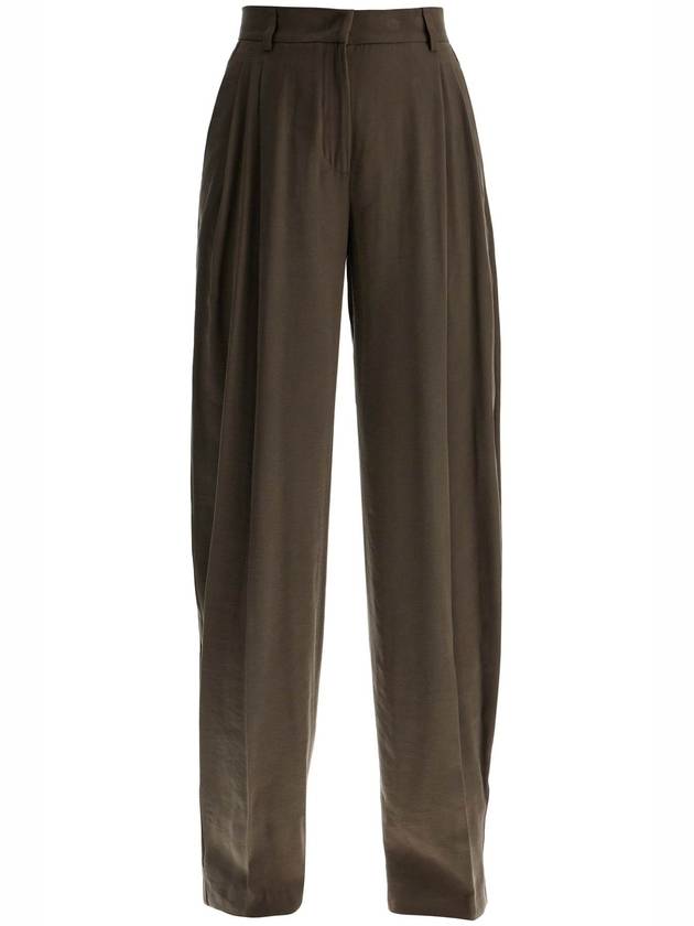 khaki wide leg viscose trousers with front pleats - ANDAMANE - BALAAN 1