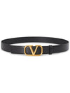 Signature V Logo Leather Belt Black - VALENTINO - BALAAN 3