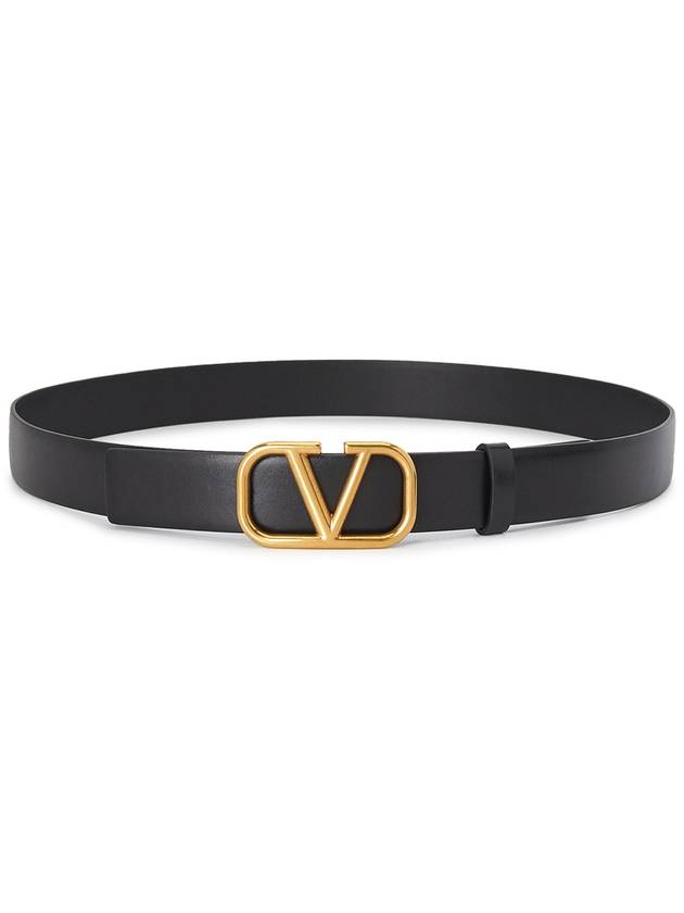 Signature V Logo Leather Belt Black - VALENTINO - BALAAN 3