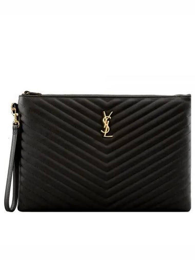 440222 CWU01 1000 Gold Document Monogram Clutch Black 1210832 - SAINT LAURENT - BALAAN 1